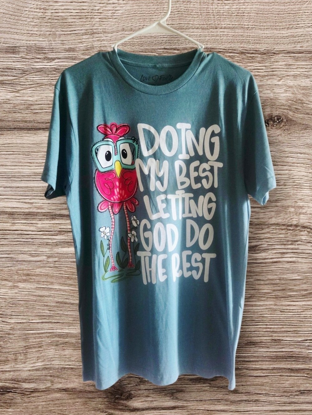 Love & Faith  Tee with Pink Owl and Inspirational Lettering